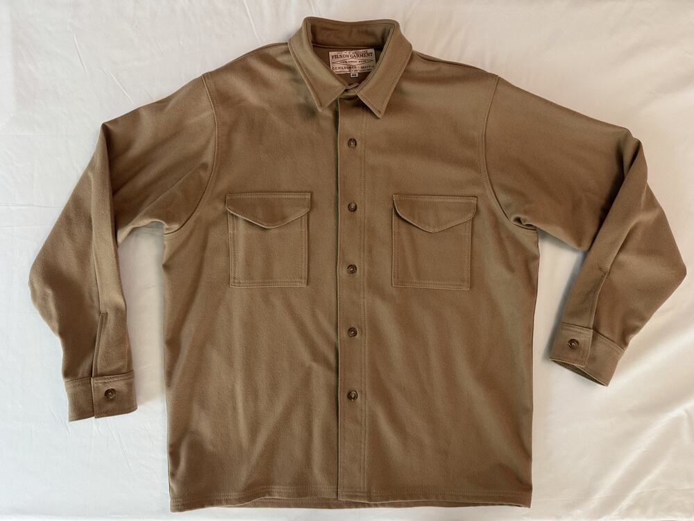 Filson Virgin Wool Camel Shirt Jacket Mens 46 Long Sleeve Made USA Workwear